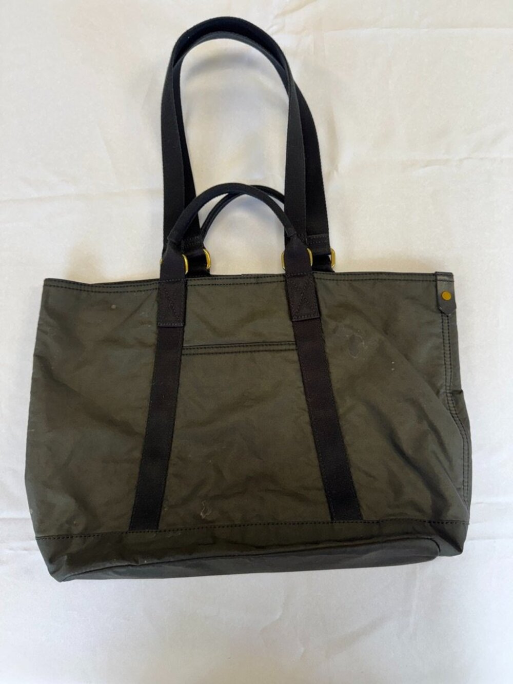 Madewell Waxed Canvas Leather Double Handle Tote Black Green